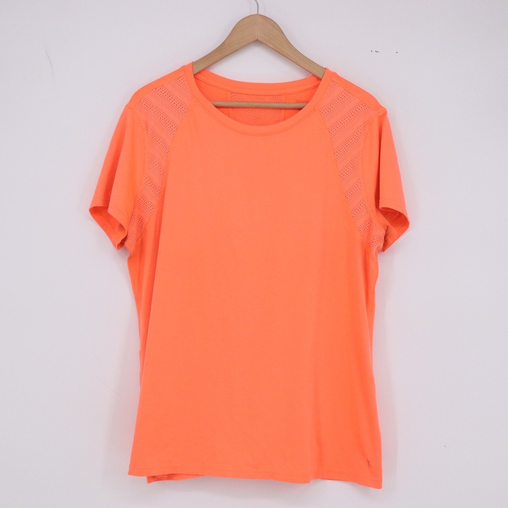 Danskin Now T-Shirt Womens XL Semi-Fitted Neon Orange Mesh Back Active Excellent